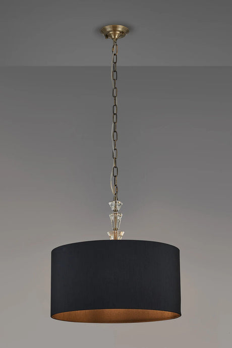 Embieton 2m Crystal Pendant, 1 Light E27, Antique Brass/Clear Crystal/Black 50x25cm Faux Silk Shade