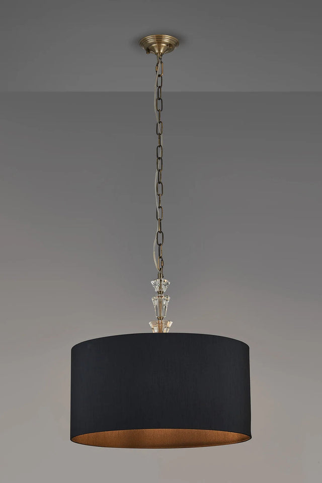 Embieton 2m Crystal Pendant, 1 Light E27, Antique Brass/Clear Crystal/Black 50x25cm Faux Silk Shade