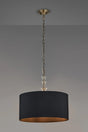 Embieton 2m Crystal Pendant, 1 Light E27, Antique Brass/Clear Crystal/Black 50x25cm Faux Silk Shade