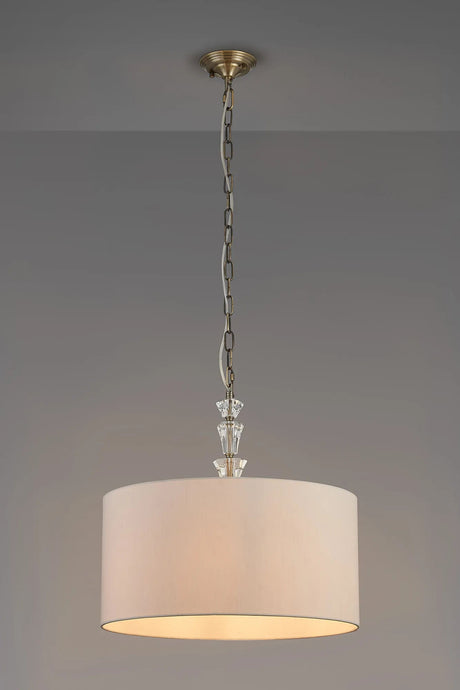 Embieton 2m Crystal Pendant, 1 Light E27, Antique Brass/Clear Crystal/Ivory 50x25cm Faux Silk Shade
