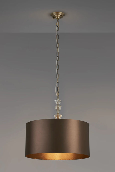 Embieton 2m Crystal Pendant, 1 Light E27, Antique Brass/Clear Crystal/Stone 50x25cm Satin Shade