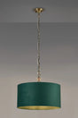 Embieton 2m Crystal Pendant, 1 Light E27, Antique Brass/Clear Crystal/Forest Green 50x25cm Velvet Shade
