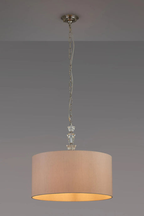 Embieton 2m Crystal Pendant, 1 Light E27, Antique Brass/Clear Crystal/Pebble 50x25cm Faux Silk Shade