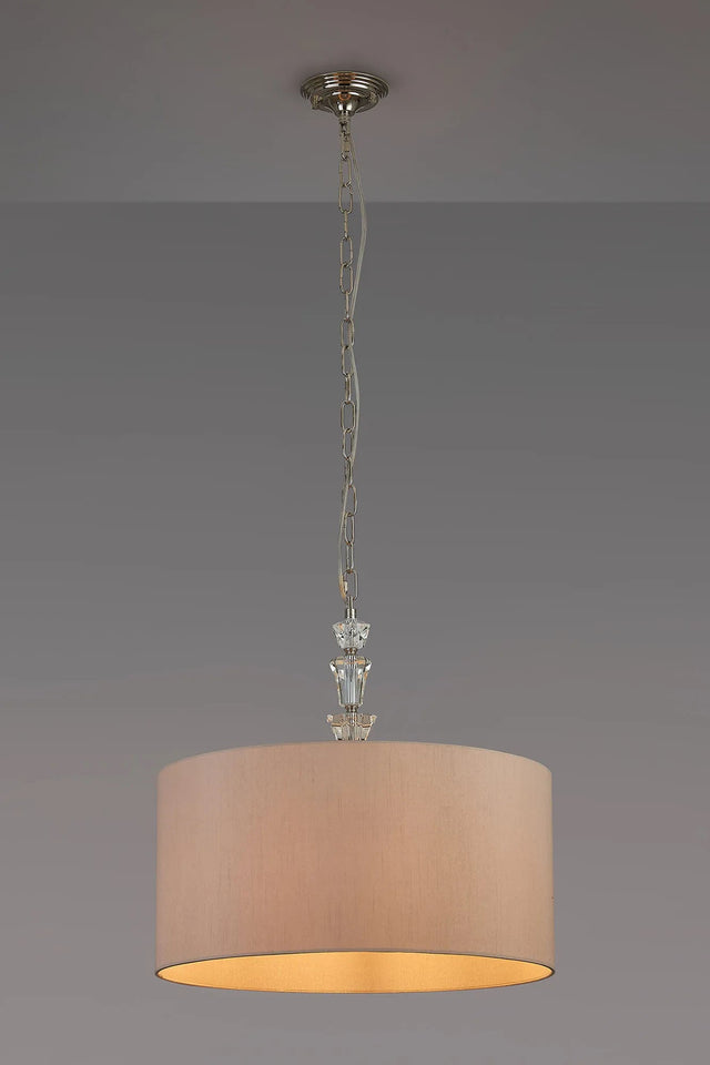 Embieton 2m Crystal Pendant, 1 Light E27, Antique Brass/Clear Crystal/Pebble 50x25cm Faux Silk Shade