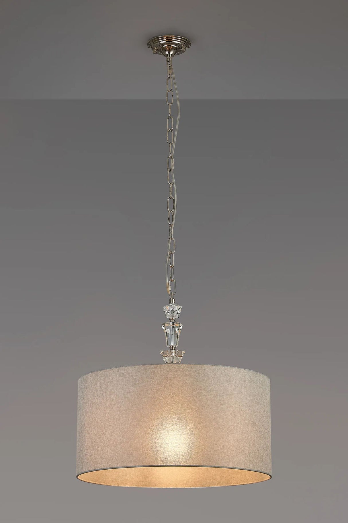 Embieton 2m Crystal Pendant, 1 Light E27, Antique Brass/Clear Crystal/Cement 50x25cm Linen Shade