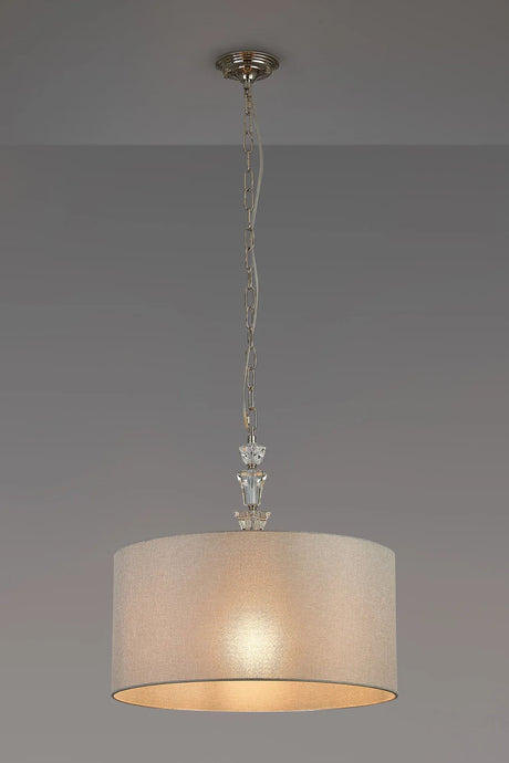 Embieton 2m Crystal Pendant, 1 Light E27, Antique Brass/Clear Crystal/Cement 50x25cm Linen Shade