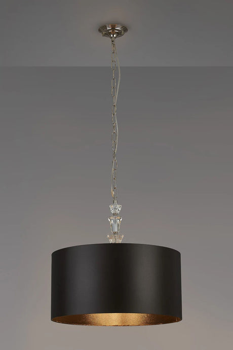 Embieton 2m Crystal Pendant, 1 Light E27, Antique Brass/Clear Crystal/Slate 50x25cm Satin Shade