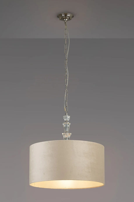 Embieton 2m Crystal Pendant, 1 Light E27, Antique Brass/Clear Crystal/Latte/Prosecco 50x25cm Velvet Shade