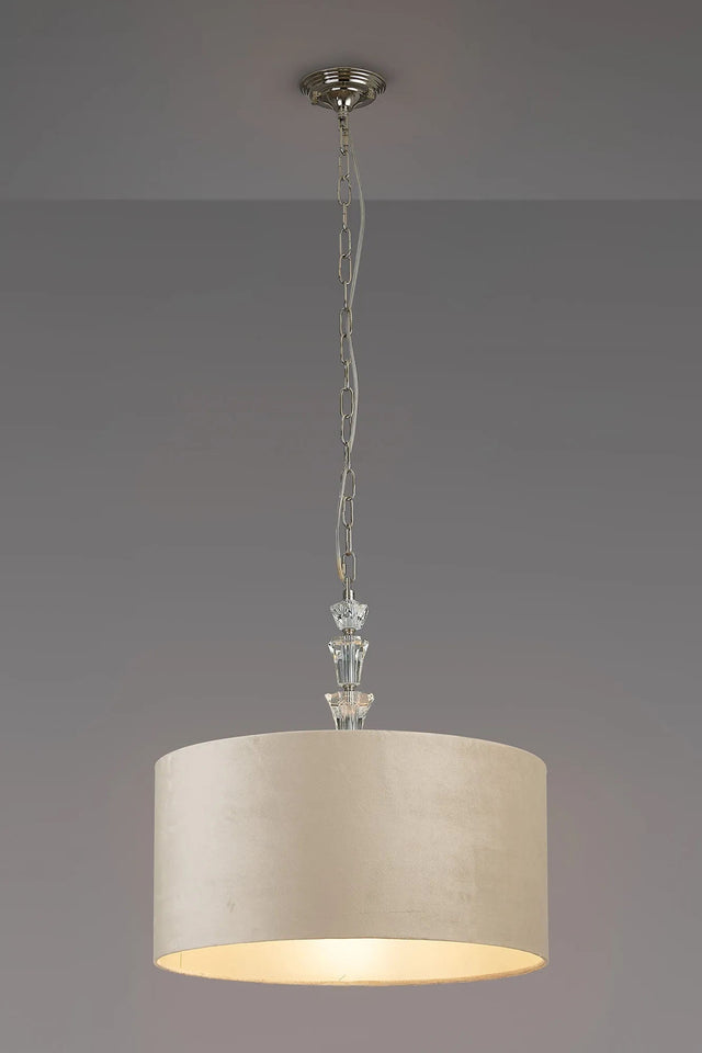 Embieton 2m Crystal Pendant, 1 Light E27, Antique Brass/Clear Crystal/Latte/Prosecco 50x25cm Velvet Shade