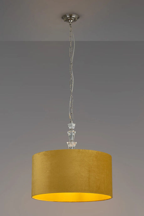 Embieton 2m Crystal Pendant, 1 Light E27, Antique Brass/Clear Crystal/Ochre 50x25cm Velvet Shade