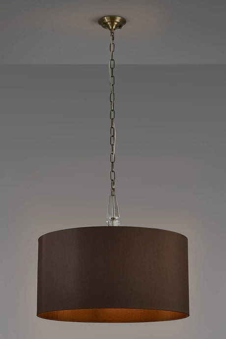 Embieton 2m Crystal Pendant, 1 Light E27, Antique Brass/Clear Crystal/Chocolate 60x30cm Faux Silk Shade