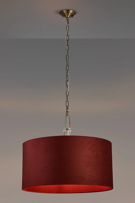 Embieton 2m Crystal Pendant, 1 Light E27, Antique Brass/Clear Crystal/Oxblood 60x30cm Velvet Shade