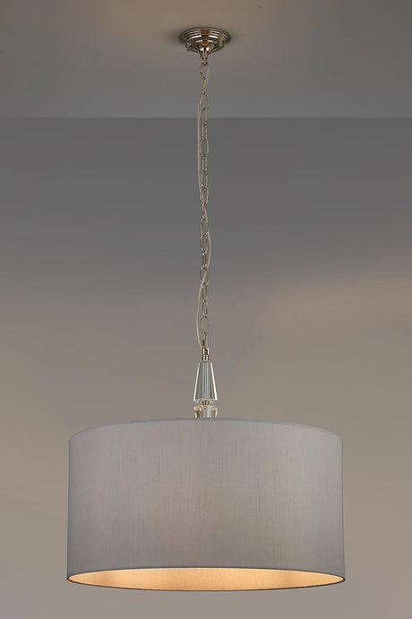 Embieton 2m Crystal Pendant, 1 Light E27, Antique Brass/Clear Crystal/Lunar 60x30cm Faux Silk Shade