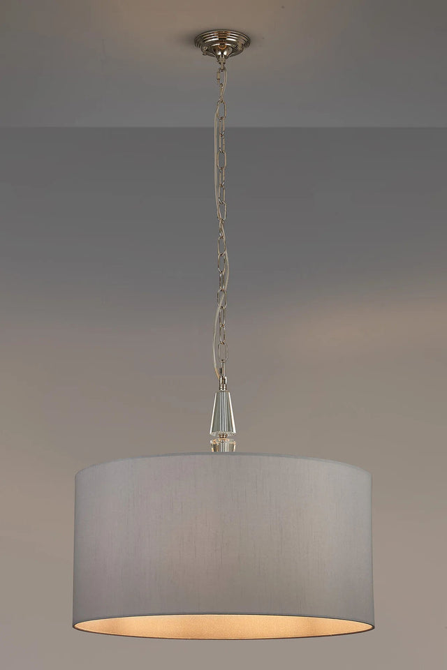 Embieton 2m Crystal Pendant, 1 Light E27, Antique Brass/Clear Crystal/Lunar 60x30cm Faux Silk Shade