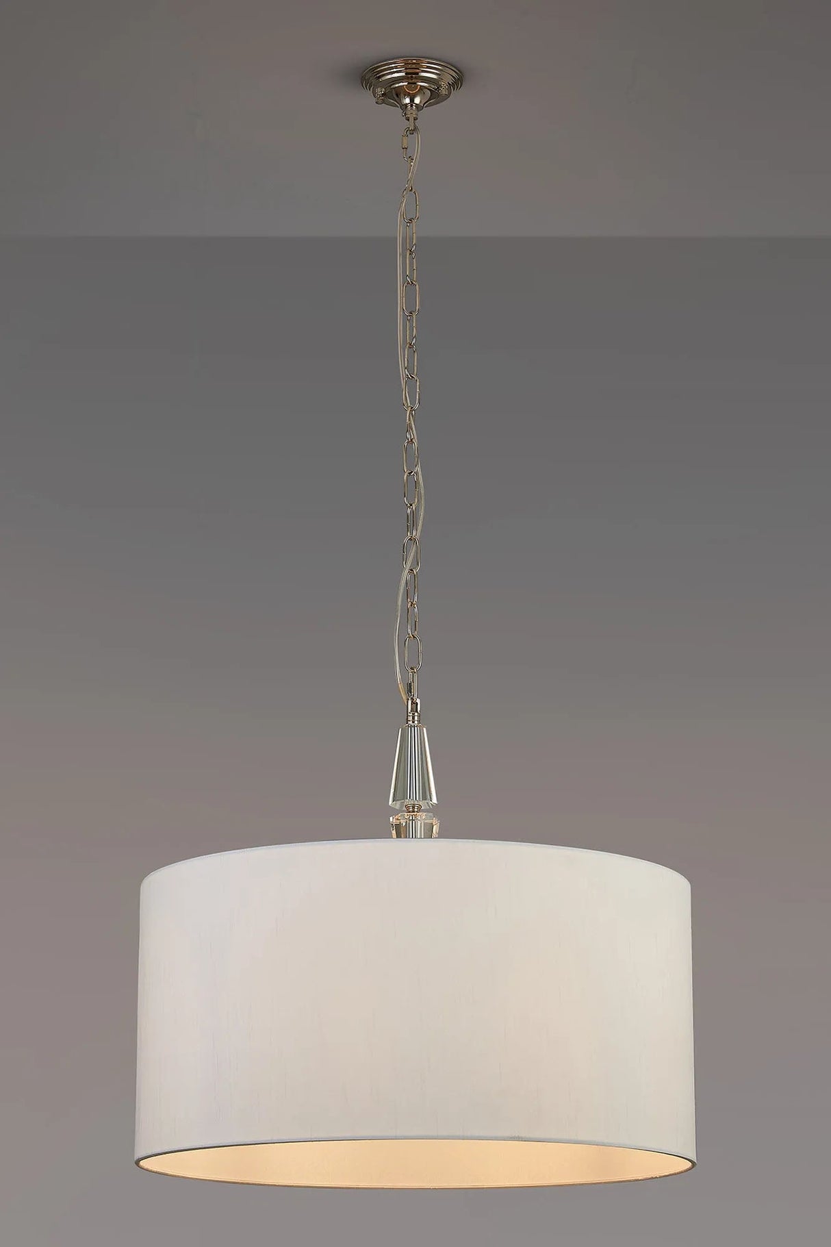 Embieton 2m Crystal Pendant, 1 Light E27, Antique Brass/Clear Crystal/Porcelain 60x30cm Faux Silk Shade