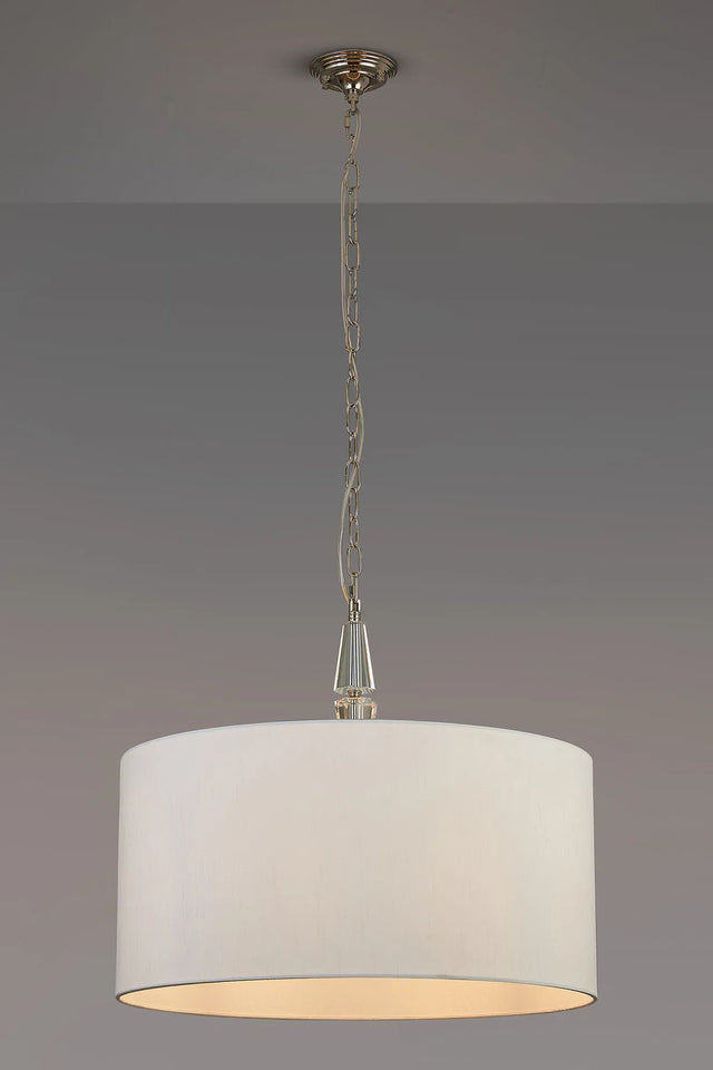 Embieton 2m Crystal Pendant, 1 Light E27, Antique Brass/Clear Crystal/Porcelain 60x30cm Faux Silk Shade