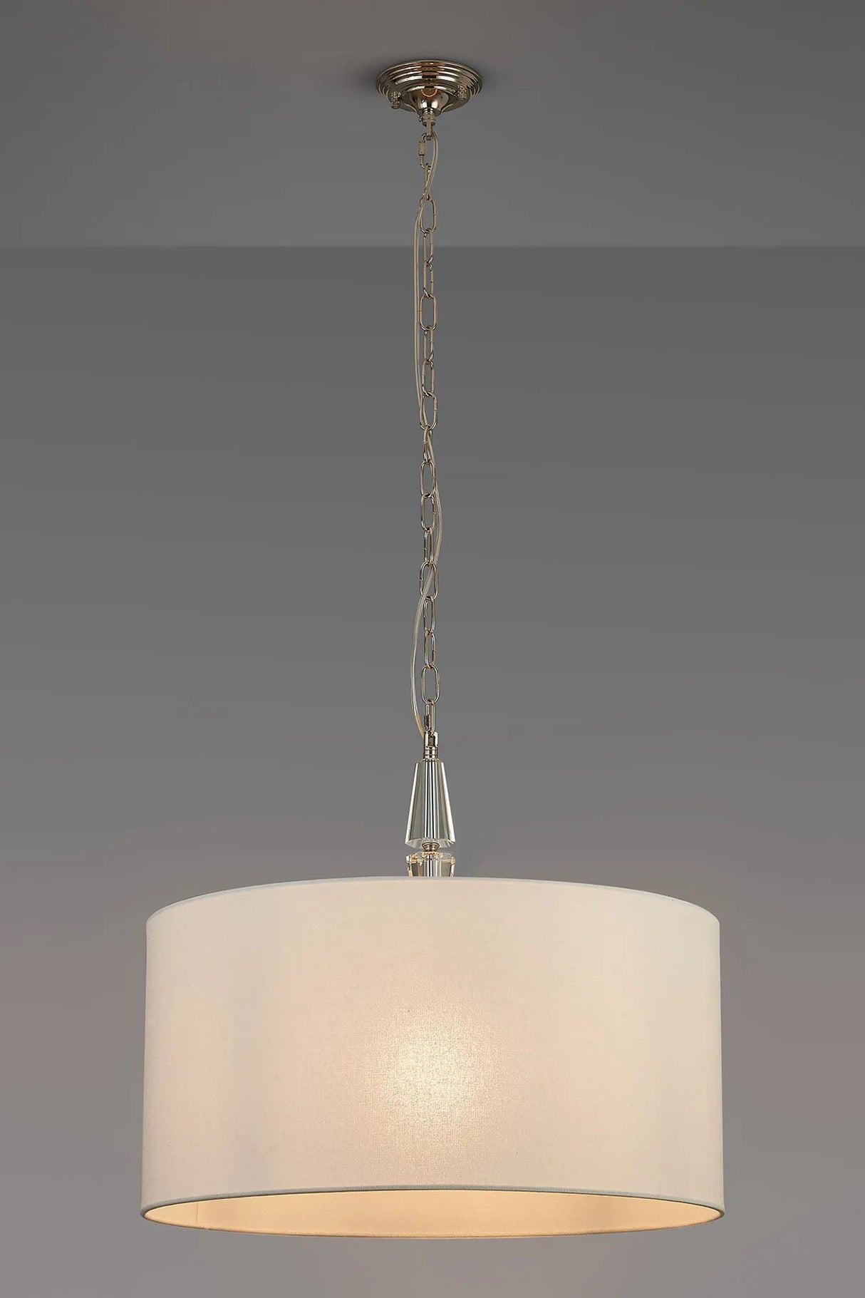 Embieton 2m Crystal Pendant, 1 Light E27, Antique Brass/Clear Crystal/Oyster 60x30cm Linen Shade