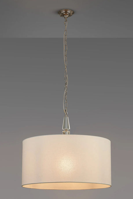 Embieton 2m Crystal Pendant, 1 Light E27, Antique Brass/Clear Crystal/Oyster 60x30cm Linen Shade