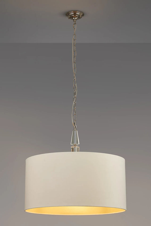 Embieton 2m Crystal Pendant, 1 Light E27, Antique Brass/Clear Crystal/Ivory/Champagne 60x30cm Velvet Shade
