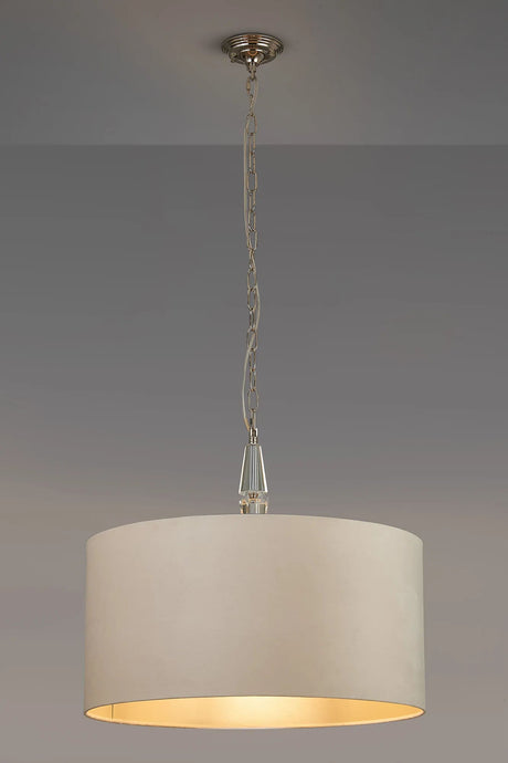 Embieton 2m Crystal Pendant, 1 Light E27, Antique Brass/Clear Crystal/Mink/Prosecco 60x30cm Velvet Shade