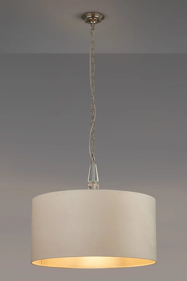 Embieton 2m Crystal Pendant, 1 Light E27, Antique Brass/Clear Crystal/Mink/Prosecco 60x30cm Velvet Shade