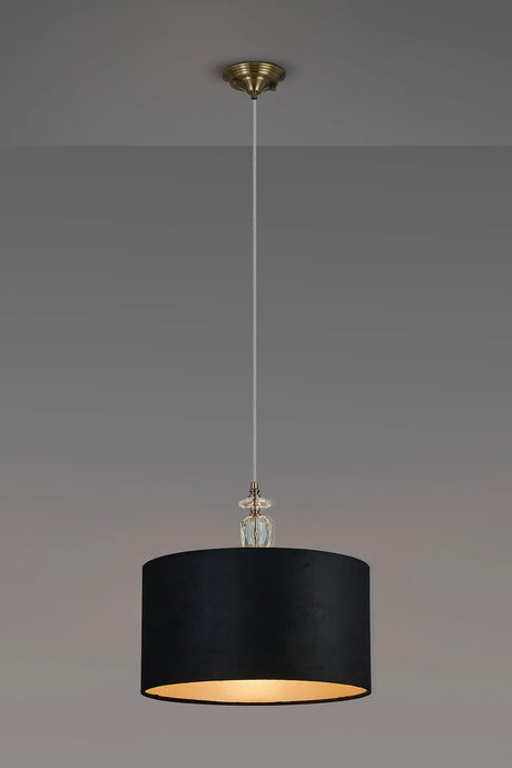 Embieton 1.9m Crystal Pendant, 1 Light E27, Antique Brass/Clear Crystal/Black/Prosecco 40x22cm Velvet Shade