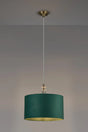 Embieton 1.9m Crystal Pendant, 1 Light E27, Antique Brass/Clear Crystal/Forest Green 40x22cm Velvet Shade