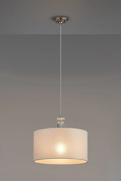 Embieton 1.9m Crystal Pendant, 1 Light E27, Antique Brass/Clear Crystal/Cement 40x22cm Linen Shade