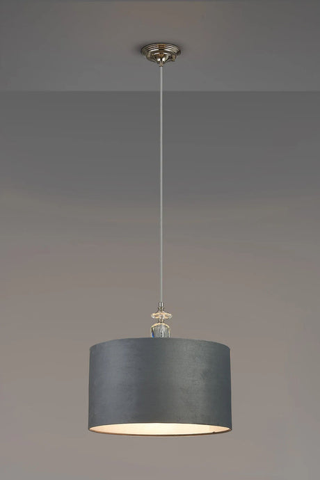 Embieton 1.9m Crystal Pendant, 1 Light E27, Antique Brass/Clear Crystal/Dark Grey/Silver 40x22cm Velvet Shade