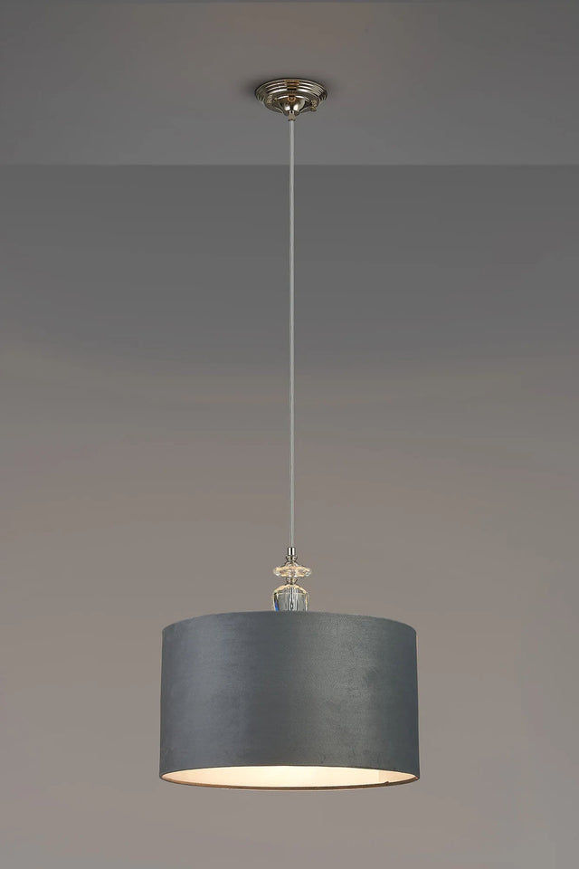 Embieton 1.9m Crystal Pendant, 1 Light E27, Antique Brass/Clear Crystal/Dark Grey/Silver 40x22cm Velvet Shade