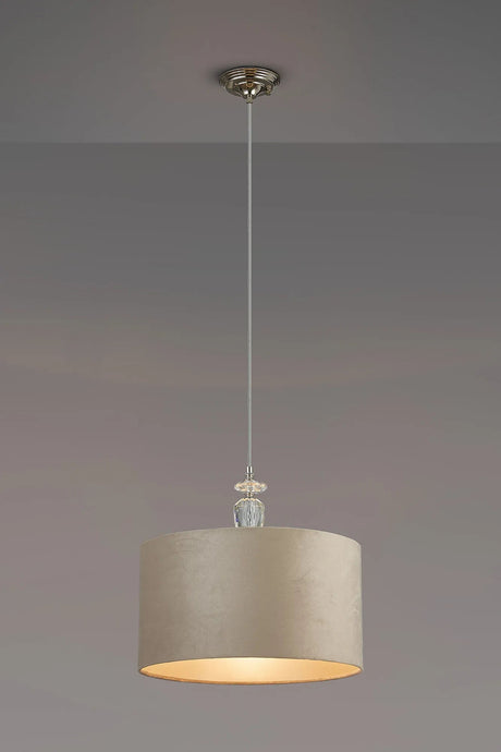 Embieton 1.9m Crystal Pendant, 1 Light E27, Antique Brass/Clear Crystal/Latte/Prosecco 40x22cm Velvet Shade