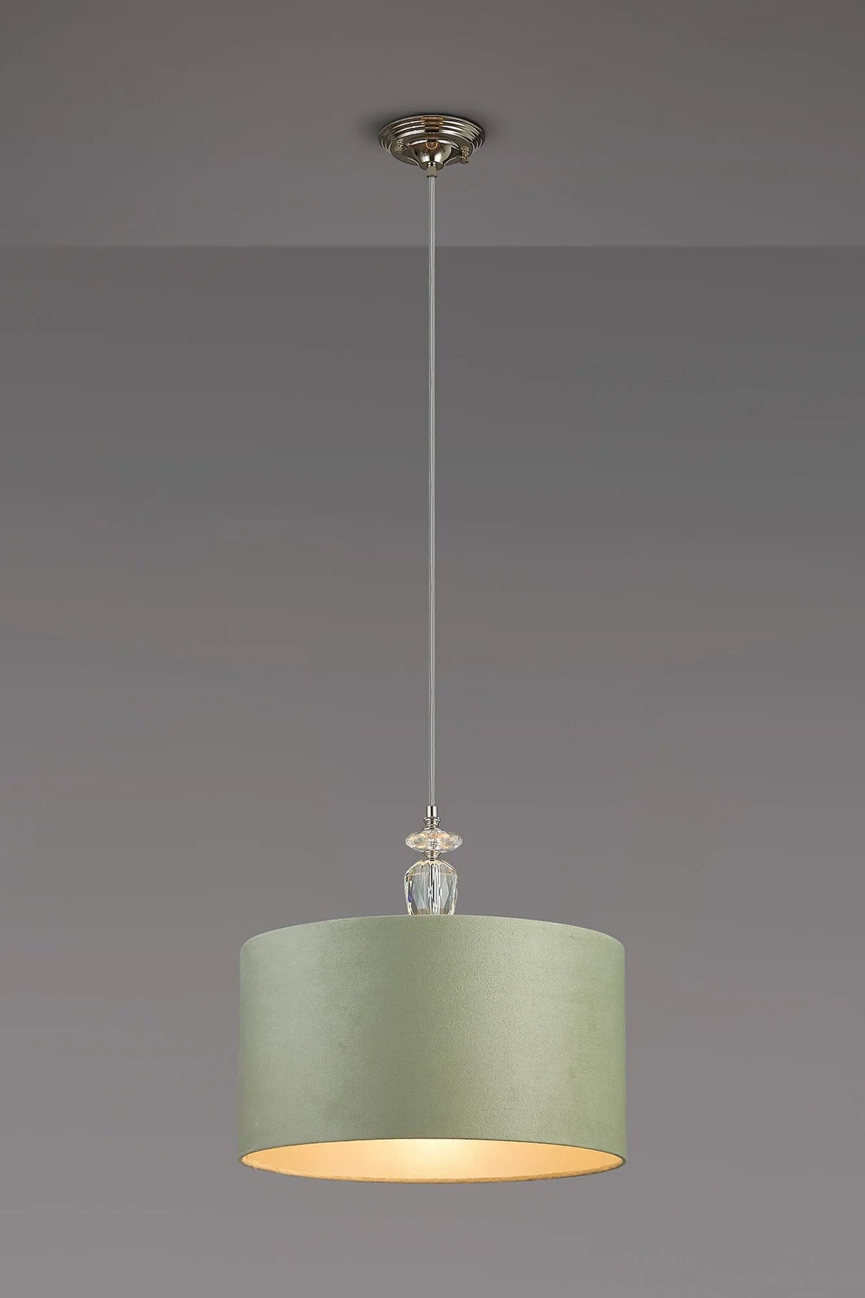 Embieton 1.9m Crystal Pendant, 1 Light E27, Antique Brass/Clear Crystal/Sage Green/Prosecco 40x22cm Velvet Shade