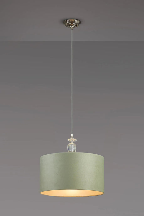 Embieton 1.9m Crystal Pendant, 1 Light E27, Antique Brass/Clear Crystal/Sage Green/Prosecco 40x22cm Velvet Shade