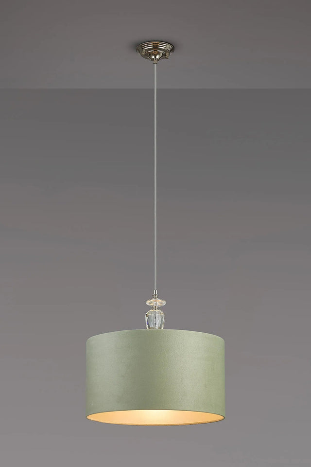 Embieton 1.9m Crystal Pendant, 1 Light E27, Antique Brass/Clear Crystal/Sage Green/Prosecco 40x22cm Velvet Shade