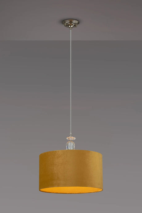 Embieton 1.9m Crystal Pendant, 1 Light E27, Antique Brass/Clear Crystal/Ochre 40x22cm Velvet Shade