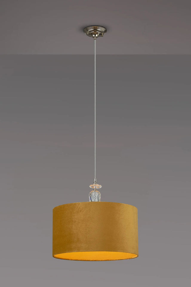 Embieton 1.9m Crystal Pendant, 1 Light E27, Antique Brass/Clear Crystal/Ochre 40x22cm Velvet Shade