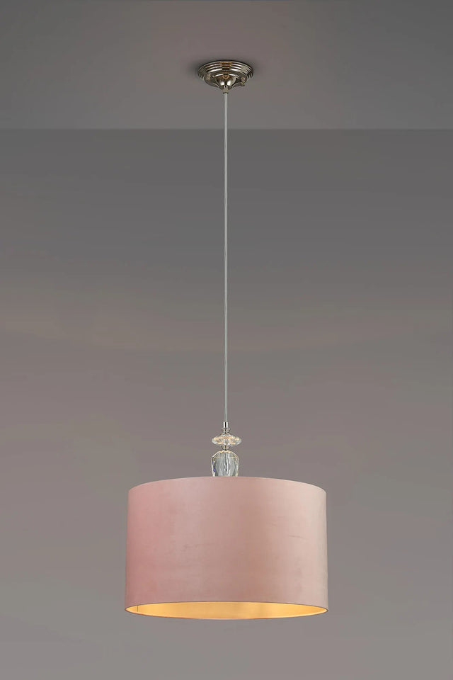 Embieton 1.9m Crystal Pendant, 1 Light E27, Antique Brass/Clear Crystal/Pebble 40x22cm Faux Silk Shade