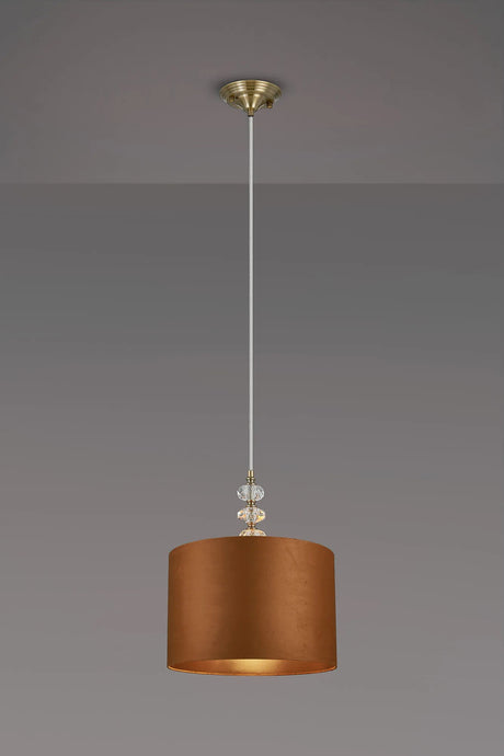 Embieton 1.9m Crystal Pendant, 1 Light E27, Antique Brass/Clear Crystal/Burnt Orange/Copper 30x20cm Velvet Shade
