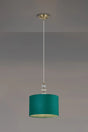 Embieton 1.9m Crystal Pendant, 1 Light E27, Antique Brass/Clear Crystal/Teal 30x20cm Velvet Shade