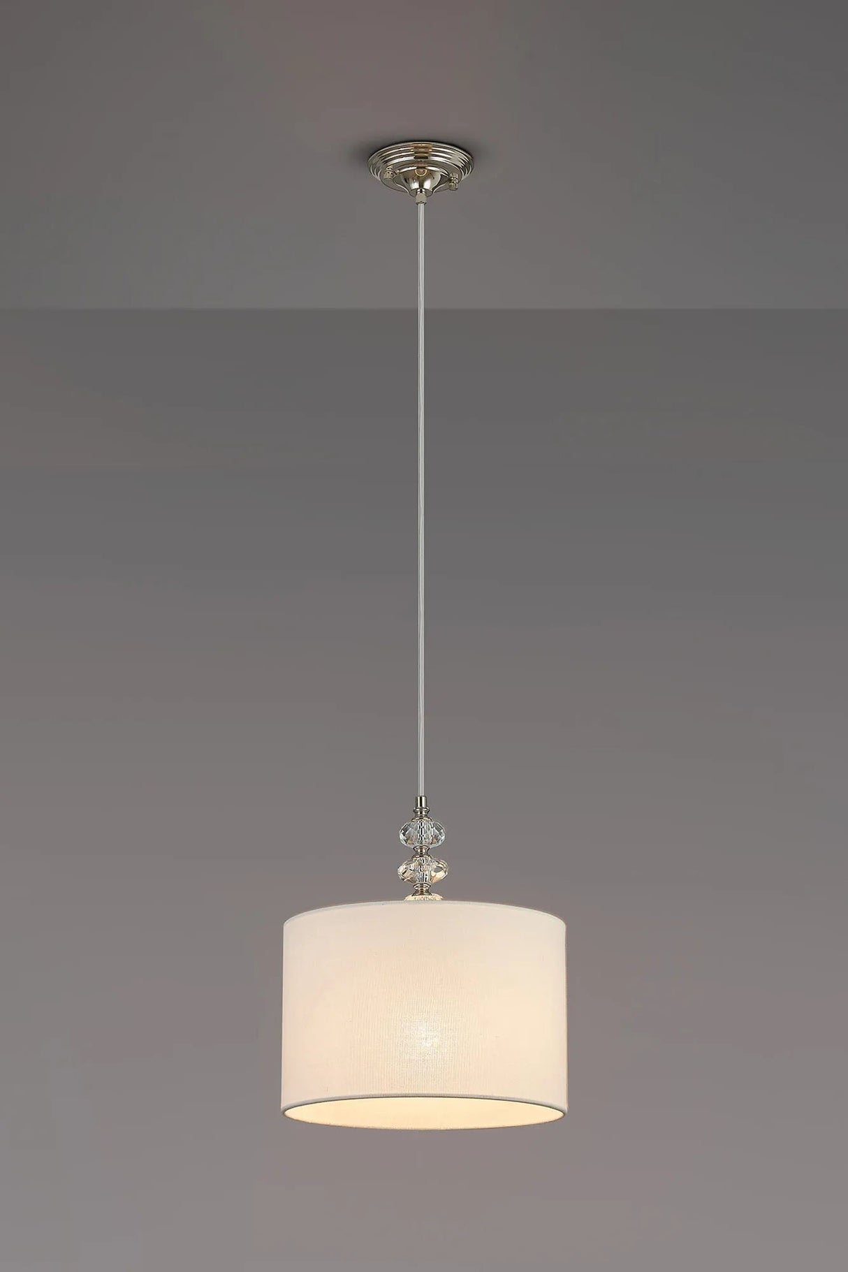 Embieton 1.9m Crystal Pendant, 1 Light E27, Antique Brass/Clear Crystal/Oyster 30x20cm Linen Shade