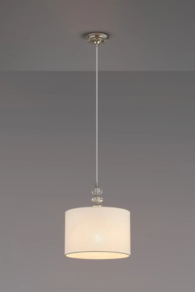 Embieton 1.9m Crystal Pendant, 1 Light E27, Antique Brass/Clear Crystal/Oyster 30x20cm Linen Shade