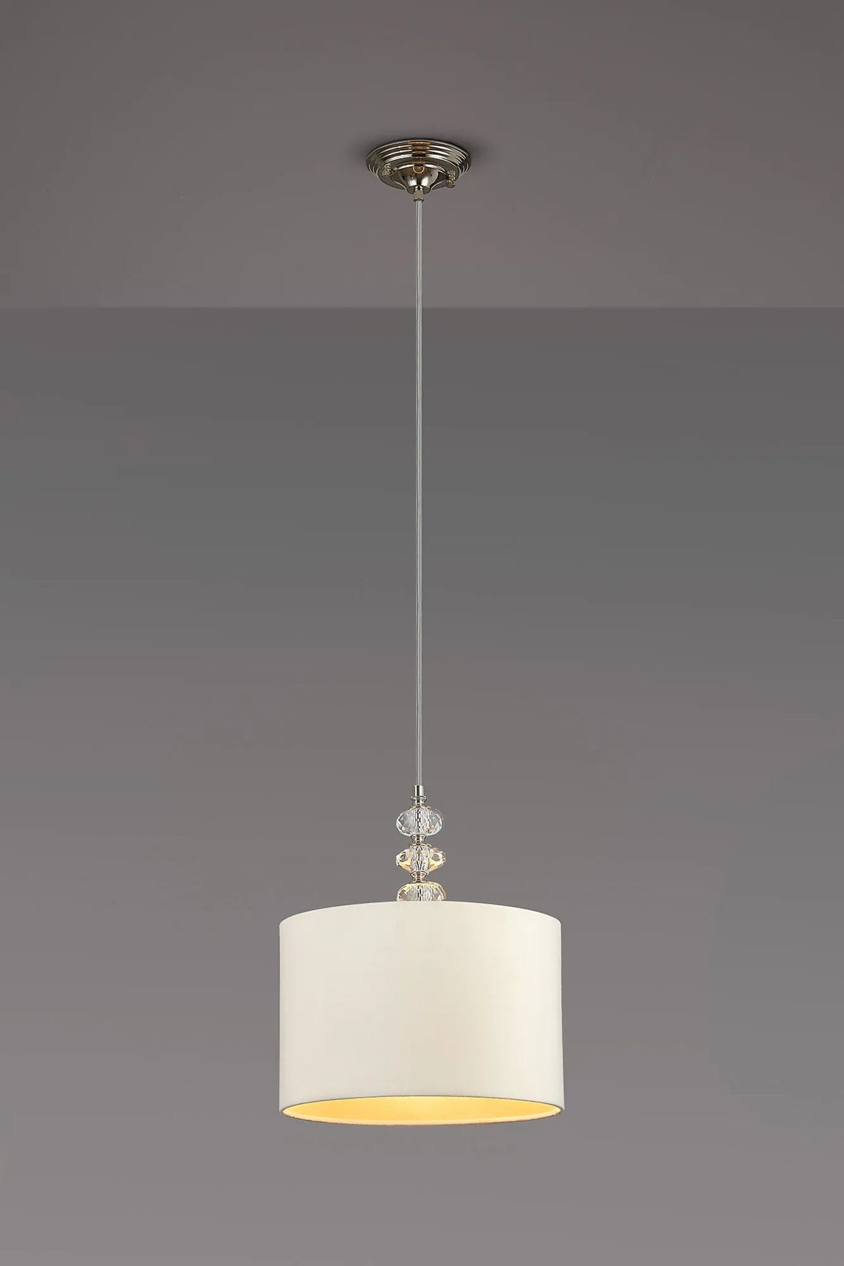 Embieton 1.9m Crystal Pendant, 1 Light E27, Antique Brass/Clear Crystal/Ivory/Champagne 30x20cm Velvet Shade