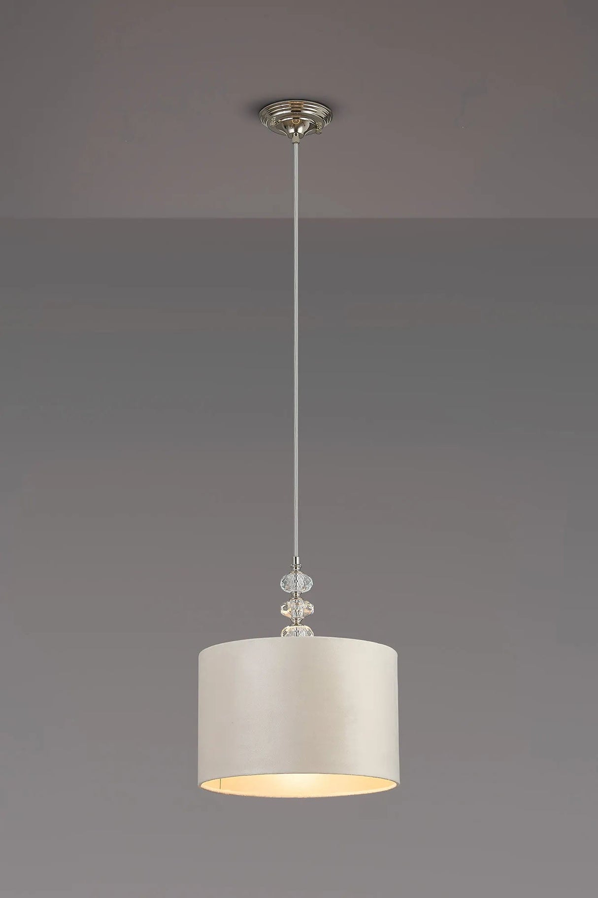 Embieton 1.9m Crystal Pendant, 1 Light E27, Antique Brass/Clear Crystal/Mink/Prosecco 30x20cm Velvet Shade