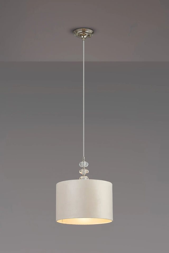 Embieton 1.9m Crystal Pendant, 1 Light E27, Antique Brass/Clear Crystal/Mink/Prosecco 30x20cm Velvet Shade
