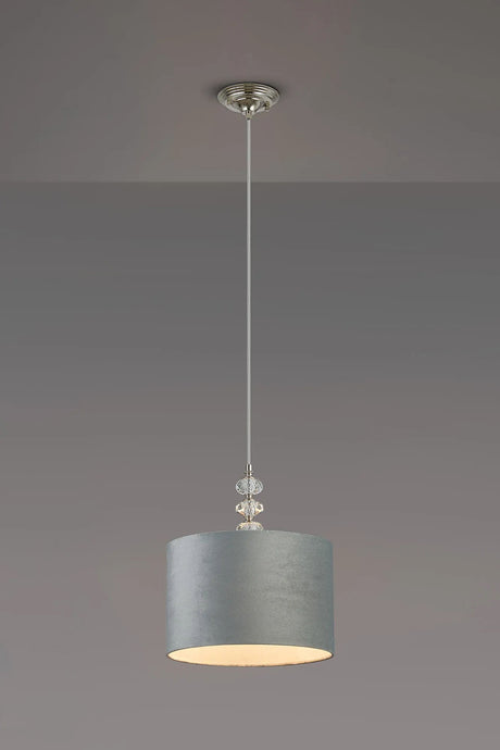 Embieton 1.9m Crystal Pendant, 1 Light E27, Antique Brass/Clear Crystal/Light Grey 30x20cm Velvet Shade