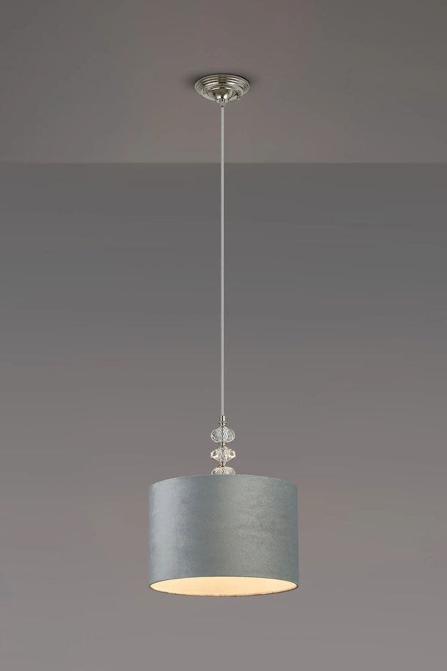 Embieton 1.9m Crystal Pendant, 1 Light E27, Antique Brass/Clear Crystal/Light Grey 30x20cm Velvet Shade