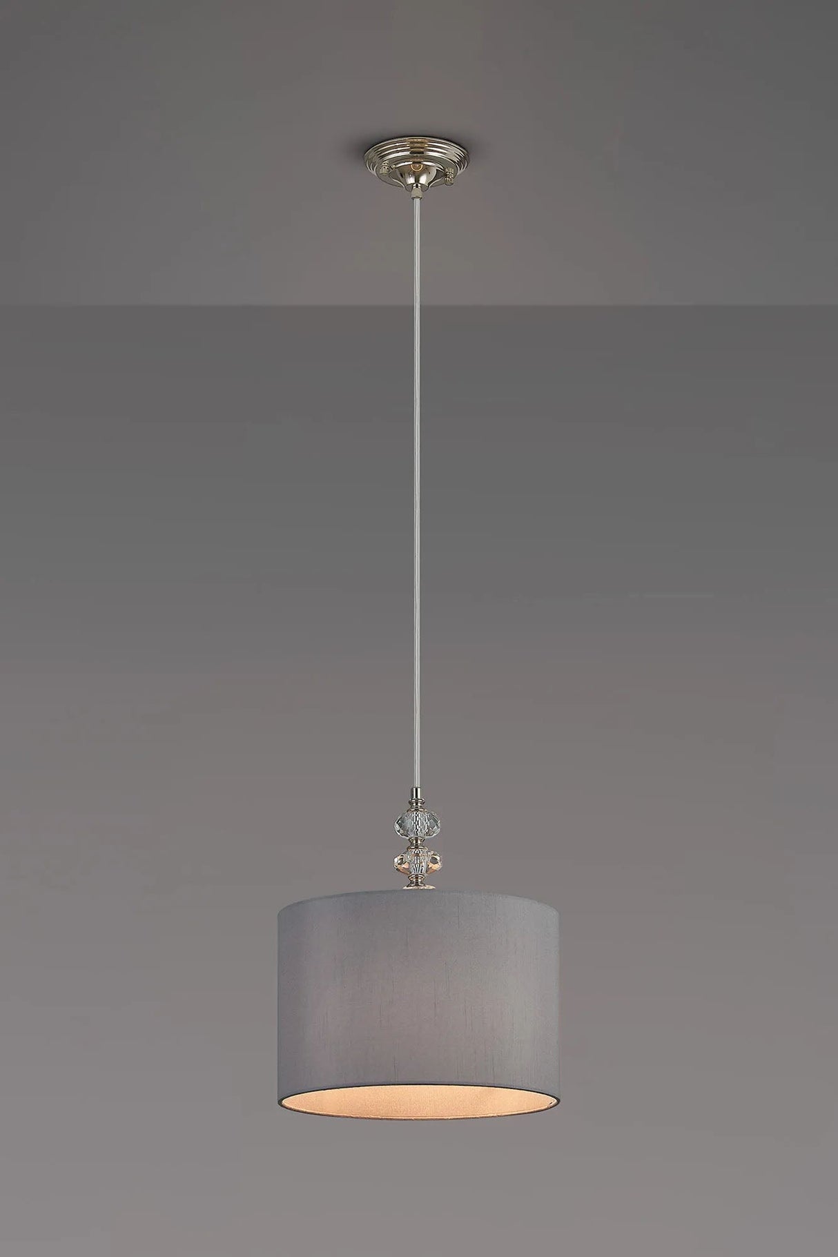 Embieton 1.9m Crystal Pendant, 1 Light E27, Antique Brass/Clear Crystal/Lunar 30x20cm Faux Silk Shade