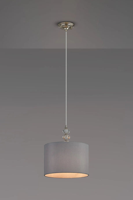 Embieton 1.9m Crystal Pendant, 1 Light E27, Antique Brass/Clear Crystal/Lunar 30x20cm Faux Silk Shade