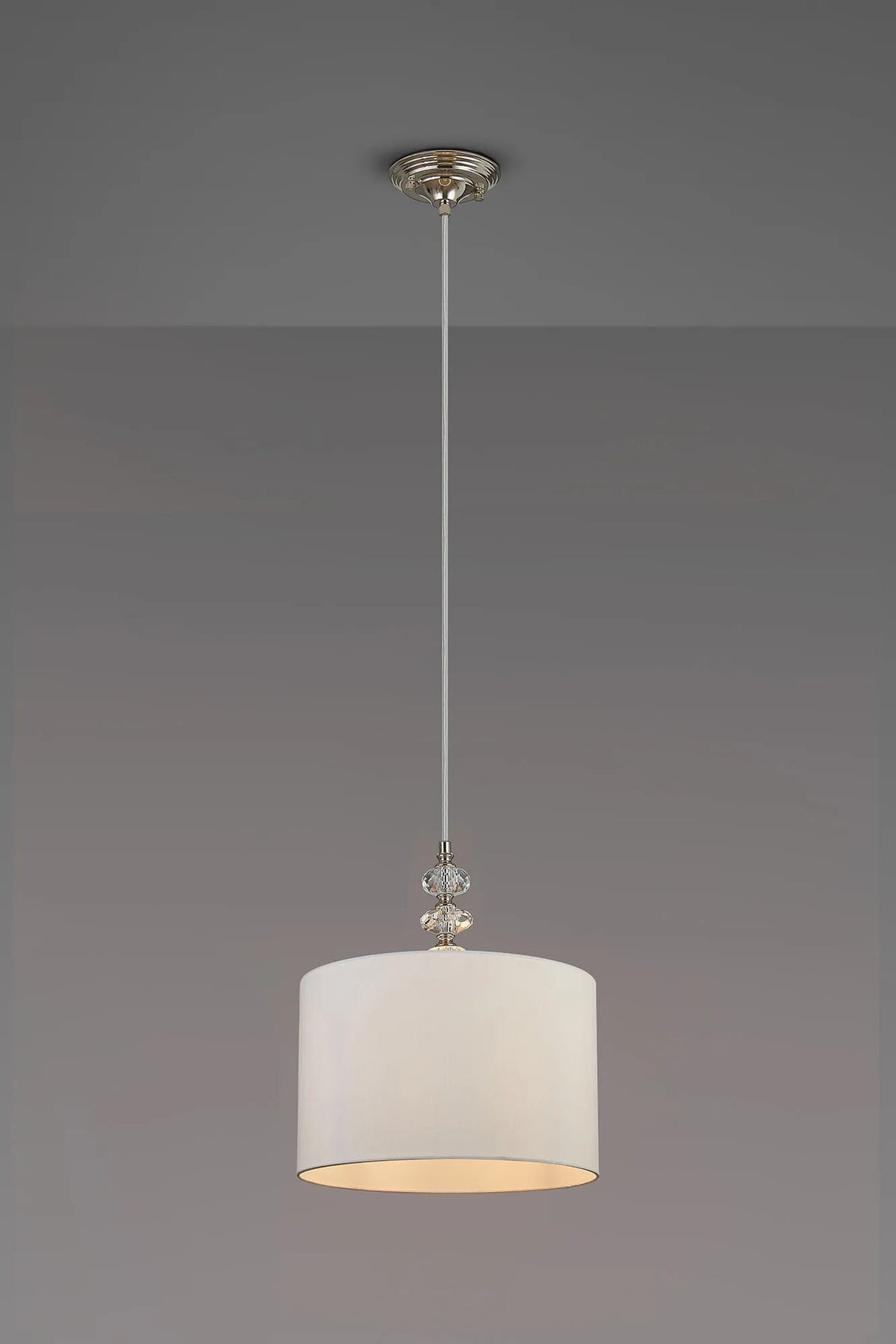Embieton 1.9m Crystal Pendant, 1 Light E27, Antique Brass/Clear Crystal/Porcelain 30x20cm Faux Silk Shade