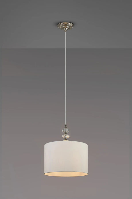 Embieton 1.9m Crystal Pendant, 1 Light E27, Antique Brass/Clear Crystal/Porcelain 30x20cm Faux Silk Shade